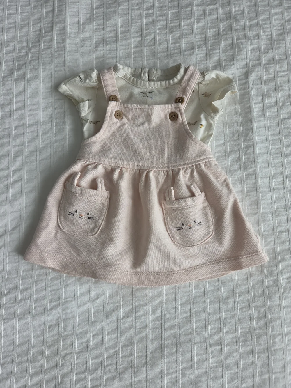 Carter's Baby Girl 2-Piece Outfit Pink Jumper Dress Bunny Pocket Bodysuit 3M